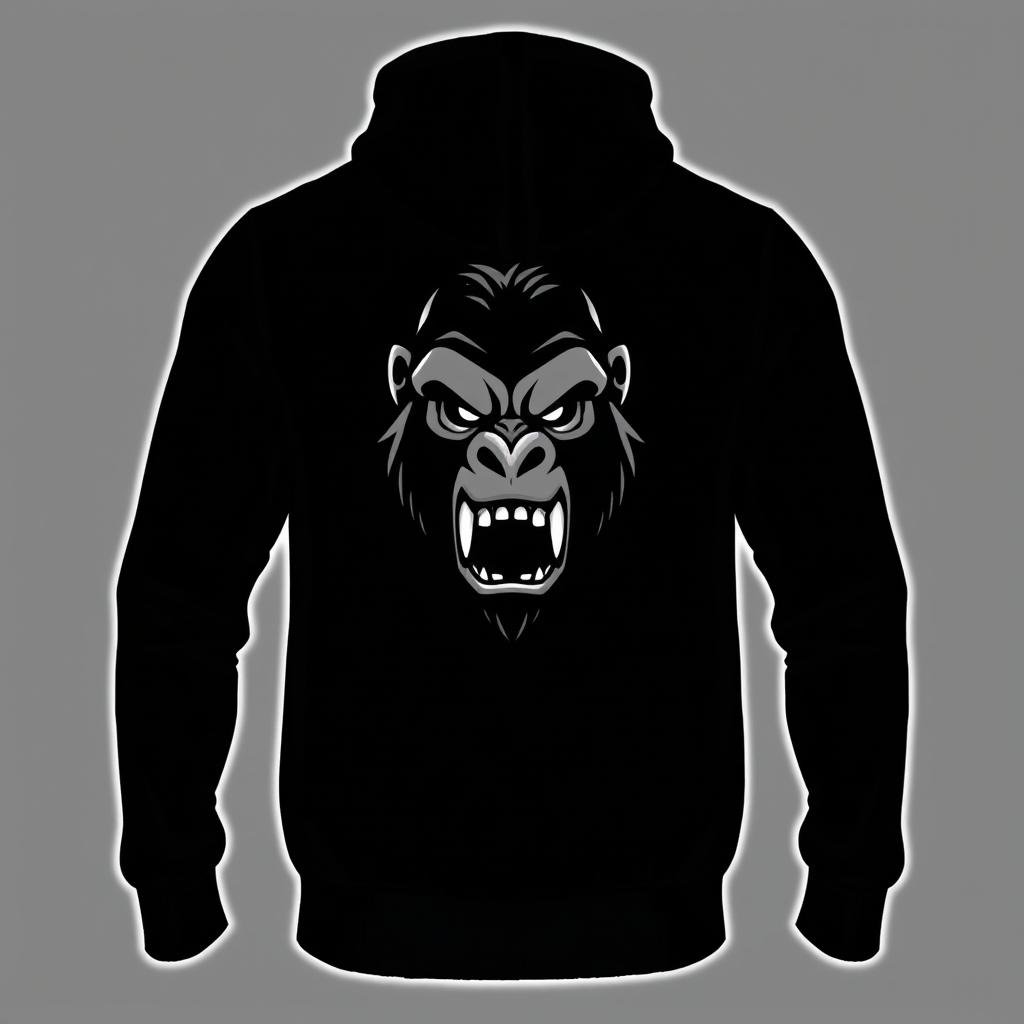 A stylish black hoodie featuring an angry gorilla logo prominently displayed on the front