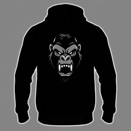 A stylish black hoodie featuring an angry gorilla logo prominently displayed on the front