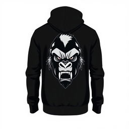 A stylish black hoodie featuring an angry gorilla logo prominently displayed on the front