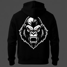 A stylish black hoodie featuring an angry gorilla logo prominently displayed on the front