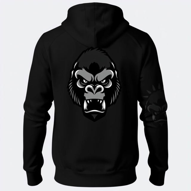 A stylish black hoodie featuring an angry gorilla logo prominently displayed on the front