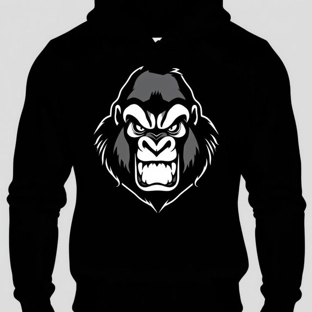 A sleek black hoodie featuring a bold angry gorilla logo in striking black and white on the front