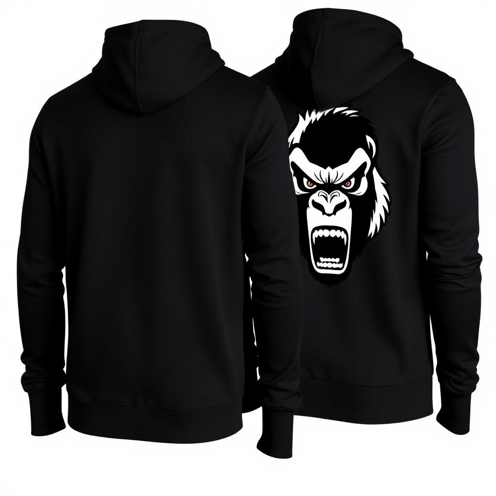 A sleek black hoodie featuring a bold angry gorilla logo in striking black and white on the front