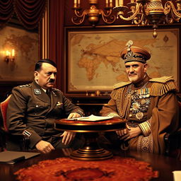 A historical meeting between Adolf Hitler and Mohammad Reza Pahlavi, the last Shah of Iran, set in the 1930s