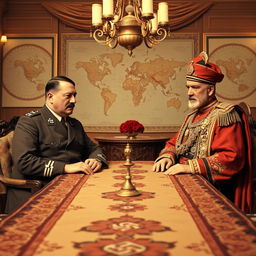 A historical meeting between Adolf Hitler and Mohammad Reza Pahlavi, the last Shah of Iran, set in the 1930s