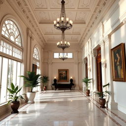 A beautifully designed interior hall featuring elegant architectural details