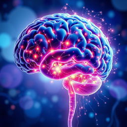 A visually captivating representation of neuroscience, featuring a brain with glowing synapses and neural pathways, intricate networks of interconnected neurons, and vibrant colors that symbolize brain activity