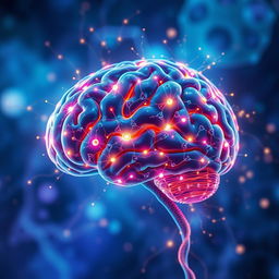 A visually captivating representation of neuroscience, featuring a brain with glowing synapses and neural pathways, intricate networks of interconnected neurons, and vibrant colors that symbolize brain activity