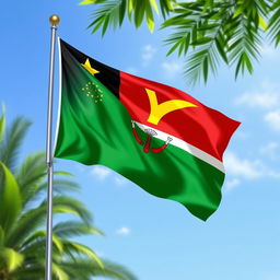 A beautiful and vibrant illustration of the flag of Vanuatu, showcasing its bold colors: red, green, and black with a yellow Y-shape