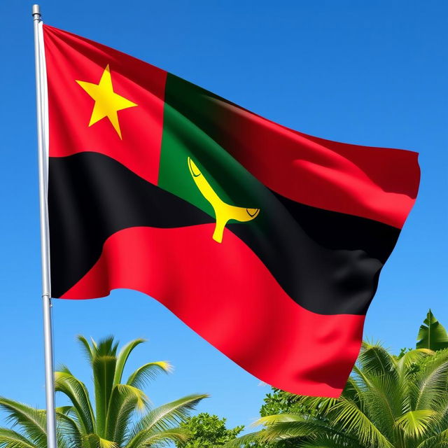 A beautiful and vibrant illustration of the flag of Vanuatu, showcasing its bold colors: red, green, and black with a yellow Y-shape