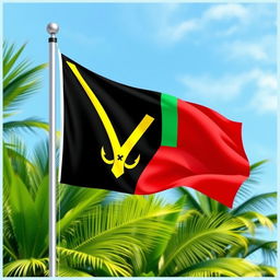 A beautiful and vibrant illustration of the flag of Vanuatu, showcasing its bold colors: red, green, and black with a yellow Y-shape
