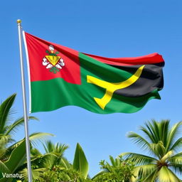 A beautiful and vibrant illustration of the flag of Vanuatu, showcasing its bold colors: red, green, and black with a yellow Y-shape