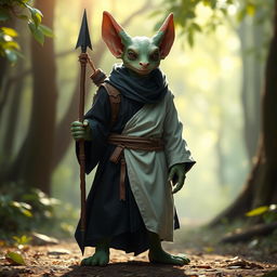A kobold monk dressed in a unique robe, with the left side of the robe colored black and the right side colored white, creating a striking contrast