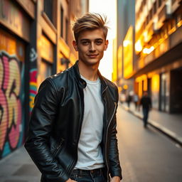 A portrait of a young man named Cole Pamler, standing confidently in a stylish urban setting