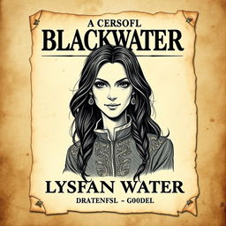 A vintage-style wanted poster featuring Captain Lysandra Blackwater, the cunning and charismatic pirate queen