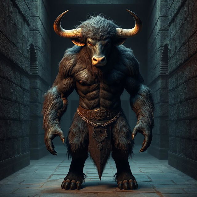 A Minotaur standing at 170 cm tall and weighing 94 kg, designed with a more human-like appearance