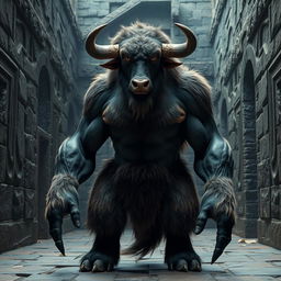 A Minotaur standing at 170 cm tall and weighing 94 kg, designed with a more human-like appearance