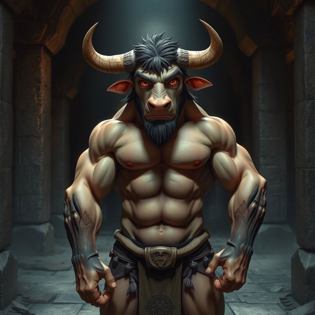 A Minotaur character standing at 170 cm tall and weighing 94 kg, possessing a more human-like appearance with normal arms