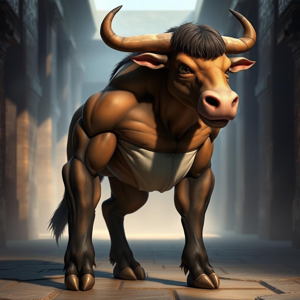 A human-like Minotaur standing at 170 cm (about 5 feet 7 inches) tall and weighing 94 kg (approximately 207 lbs)