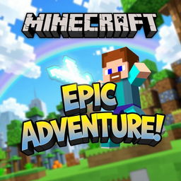 A vibrant and eye-catching Minecraft thumbnail featuring a character in a dynamic pose, holding a diamond sword, surrounded by colorful blocks, trees, and a lush biome