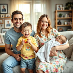 A heartwarming family portrait featuring a family of four