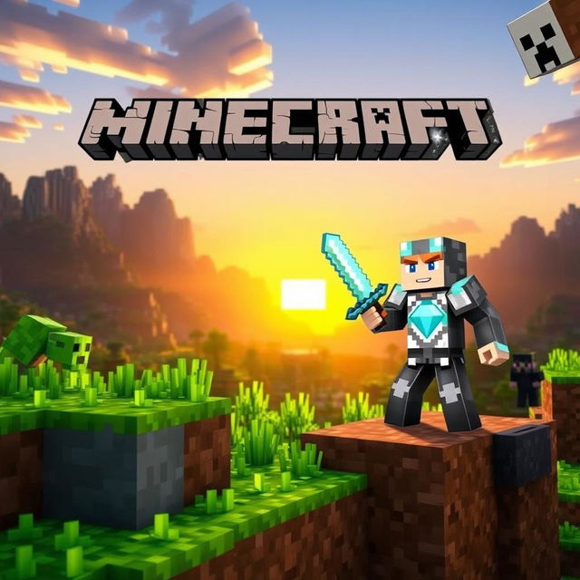 A vibrant and eye-catching Minecraft thumbnail featuring iconic blocks like grass, dirt, and stone