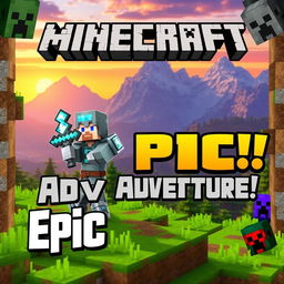 A vibrant and eye-catching Minecraft thumbnail featuring iconic blocks like grass, dirt, and stone
