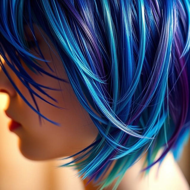 A close-up view of a person's head where the focus is on various shades of glossy, vibrant hair