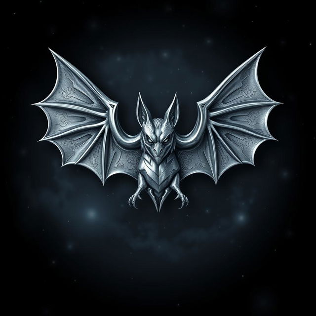 An artistic representation of a bat symbol, featuring intricate details and a gothic style