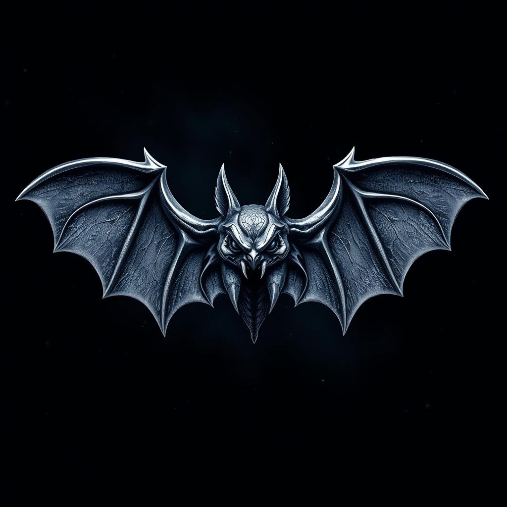 An artistic representation of a bat symbol, featuring intricate details and a gothic style