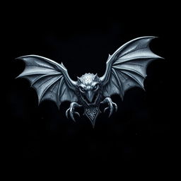 An artistic representation of a bat symbol, featuring intricate details and a gothic style