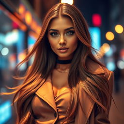 A stunning portrait of a beautiful woman inspired by Rihane, with long flowing hair and captivating eyes that exude confidence and charm