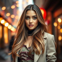 A stunning portrait of a beautiful woman inspired by Rihane, with long flowing hair and captivating eyes that exude confidence and charm
