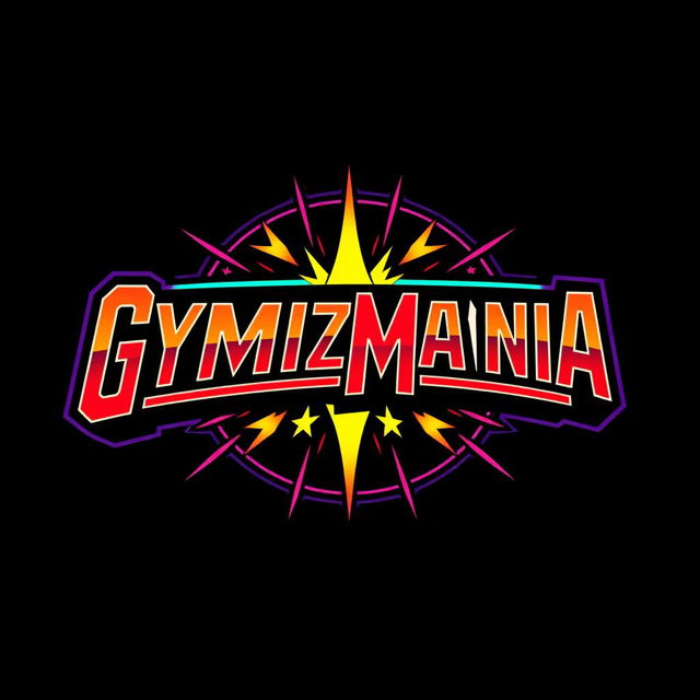 A retro logo for 'GYMBIZMANIA' designed in the style of the WWF WrestleMania font, capturing the iconic flair of 1980s wrestling graphics