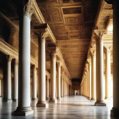 The grand pillars and dramatic proportions of the palace exhibit an aeschylean influence in its architectural design.