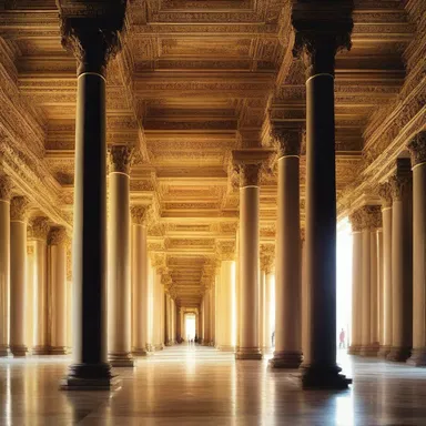 The grand pillars and dramatic proportions of the palace exhibit an aeschylean influence in its architectural design.