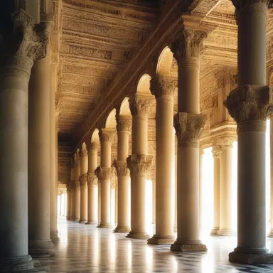 The grand pillars and dramatic proportions of the palace exhibit an aeschylean influence in its architectural design.