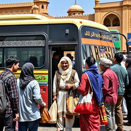 A vibrant scene in the streets of Najaf, showcasing a bus ready for its journey to Karbala