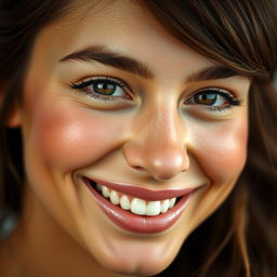 A close-up of a person's face with a warm and vibrant smile, showcasing happiness and joy