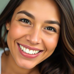 A close-up of a person's face with a warm and vibrant smile, showcasing happiness and joy