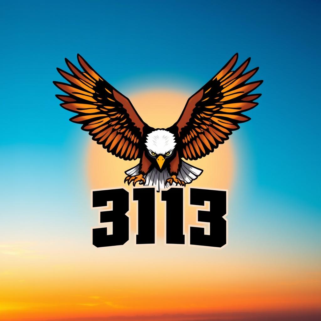 A striking logo design featuring a majestic eagle soaring high in a clear blue sky
