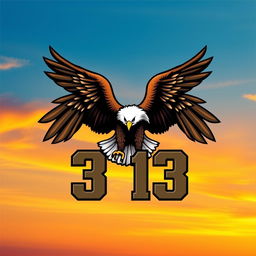 A striking logo design featuring a majestic eagle soaring high in a clear blue sky