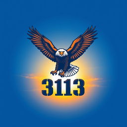 A striking logo design featuring a majestic eagle soaring high in a clear blue sky