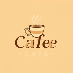 A modern and stylish logo design for a café, featuring a coffee cup with steam rising, incorporated into the text