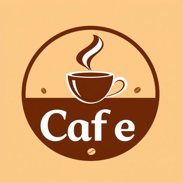 A modern and stylish logo design for a café, featuring a coffee cup with steam rising, incorporated into the text