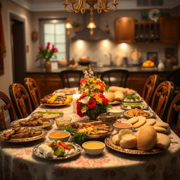 An example of a traditional Kuhbanan scene, showcasing an elegant dining table set with beautifully arranged food items