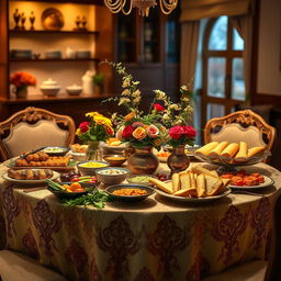 An example of a traditional Kuhbanan scene, showcasing an elegant dining table set with beautifully arranged food items