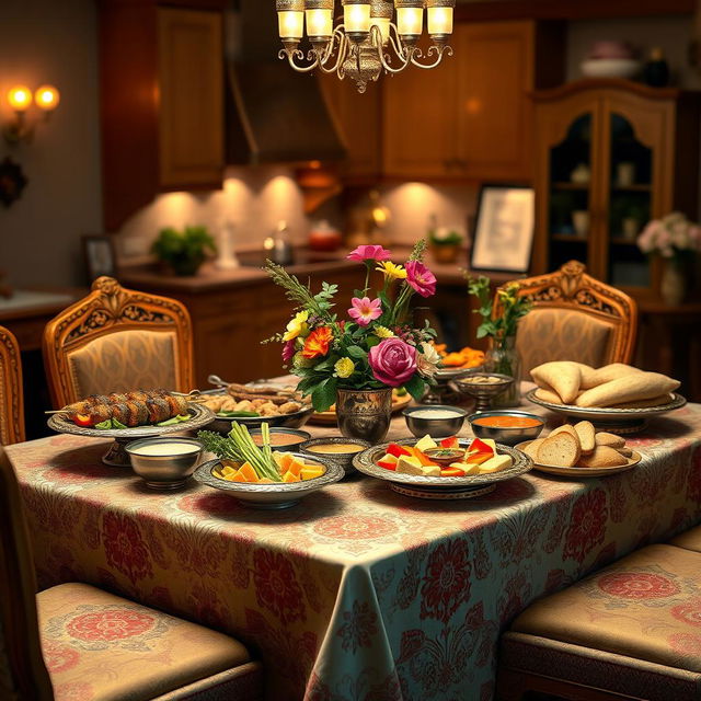 An example of a traditional Kuhbanan scene, showcasing an elegant dining table set with beautifully arranged food items