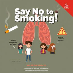 An impactful illustration poster focused on the harmful effects of smoking for young people, designed to effectively communicate the message of preventing teenagers from smoking