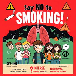 An impactful illustration poster focused on the harmful effects of smoking for young people, designed to effectively communicate the message of preventing teenagers from smoking